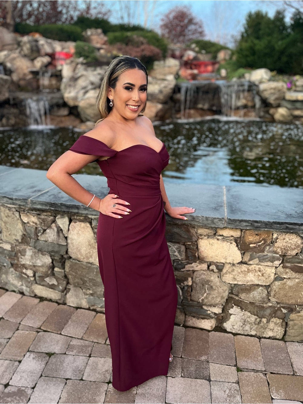 Signature One-Shoulder Burgundy Formal Gown